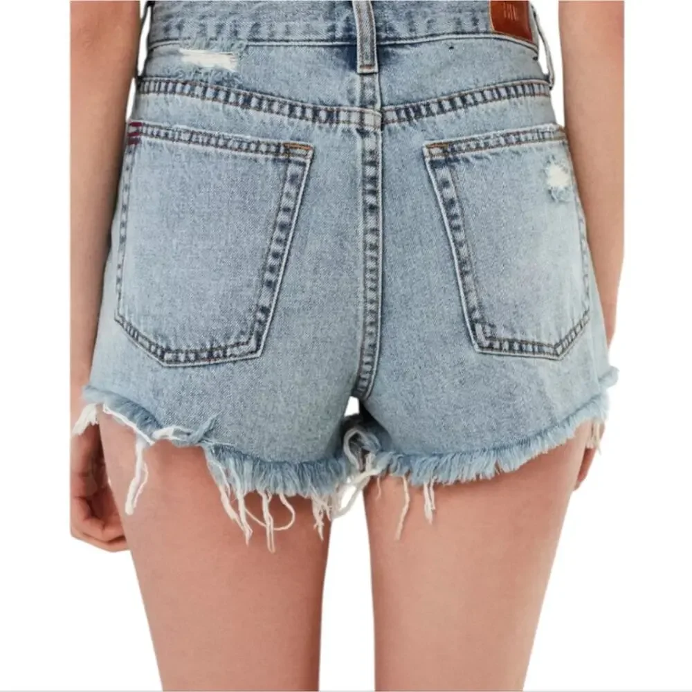BDG Urban Outfitters Girlfriend High Rise Distressed Denim Boho Shorts Indigo 27